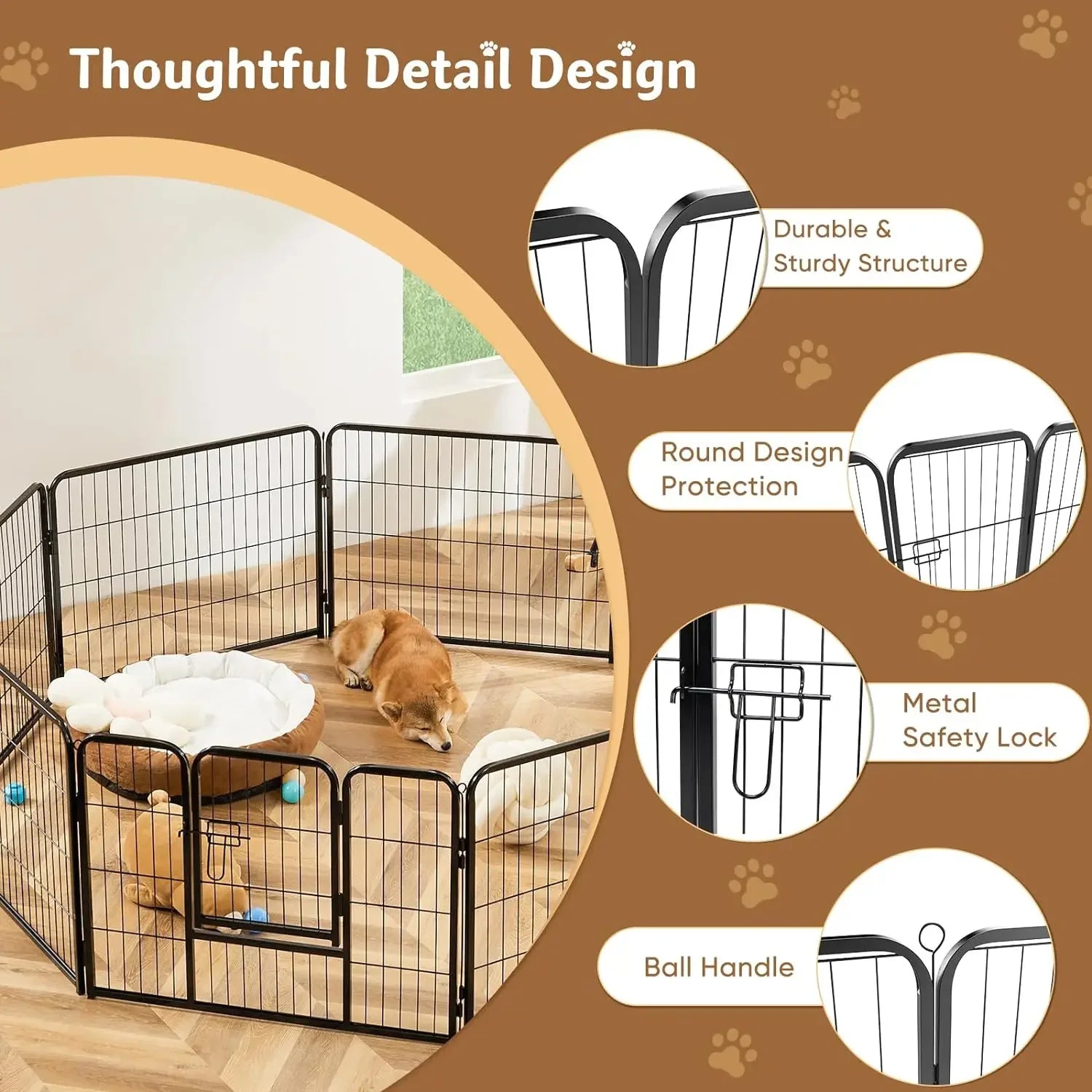 Dog Playpen Indoor Fence 16 Panel 40' inch Metal Exercise Pen with Door